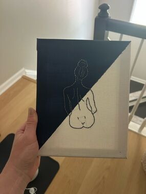 Minimalist Navy and White Line Art Canvas